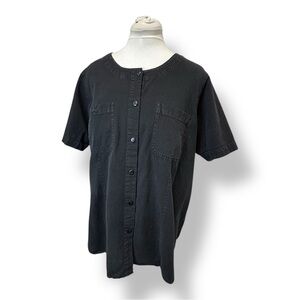 Main Street Blues Women’s Casual Button-Down Cotton Shirt Oversize True Black L